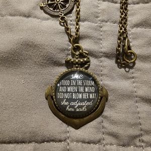 Antique Bronze Inspirational Necklace - Anchor Design with Intergrated Compass